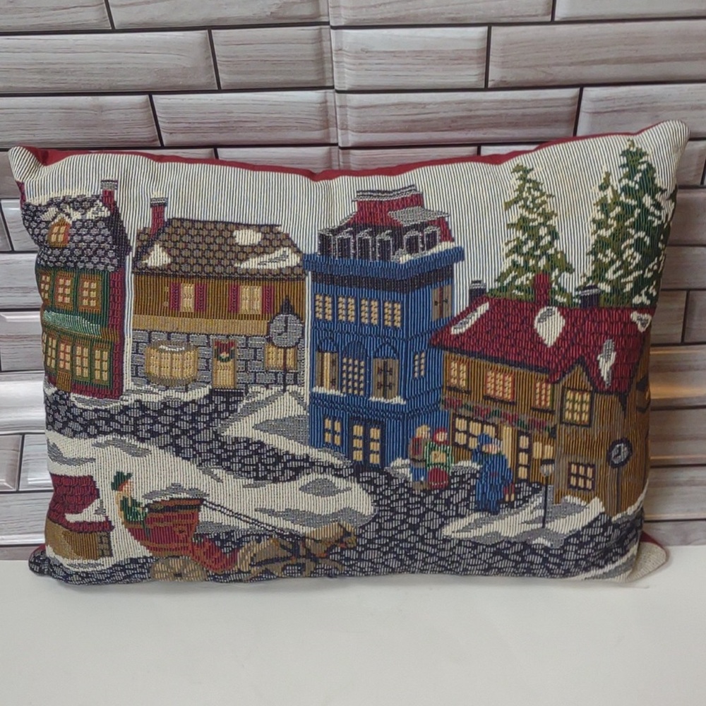 Vintage Department 56 Town Tapestry Throw Pillow 14x12 EUC